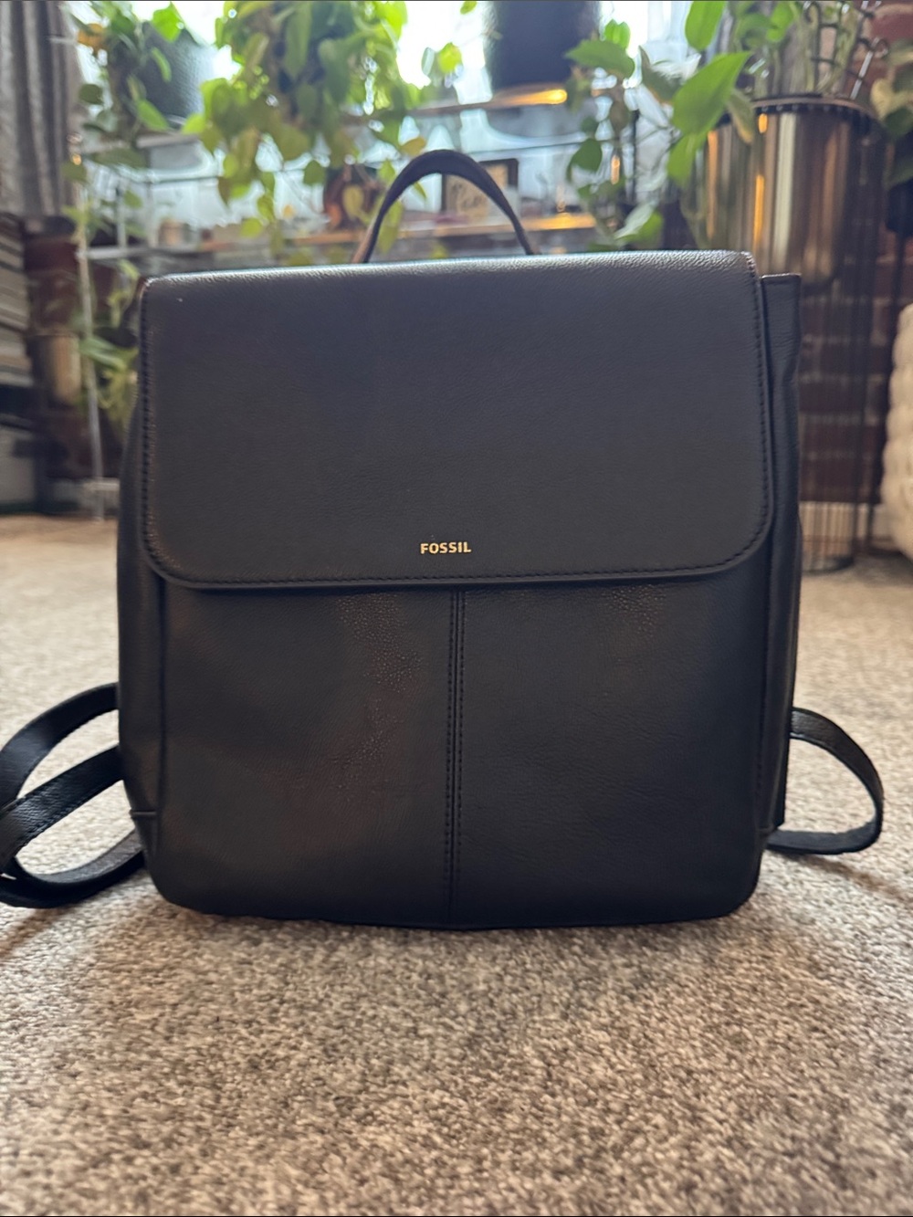Fossil Black Leather Backpack with Top Handle